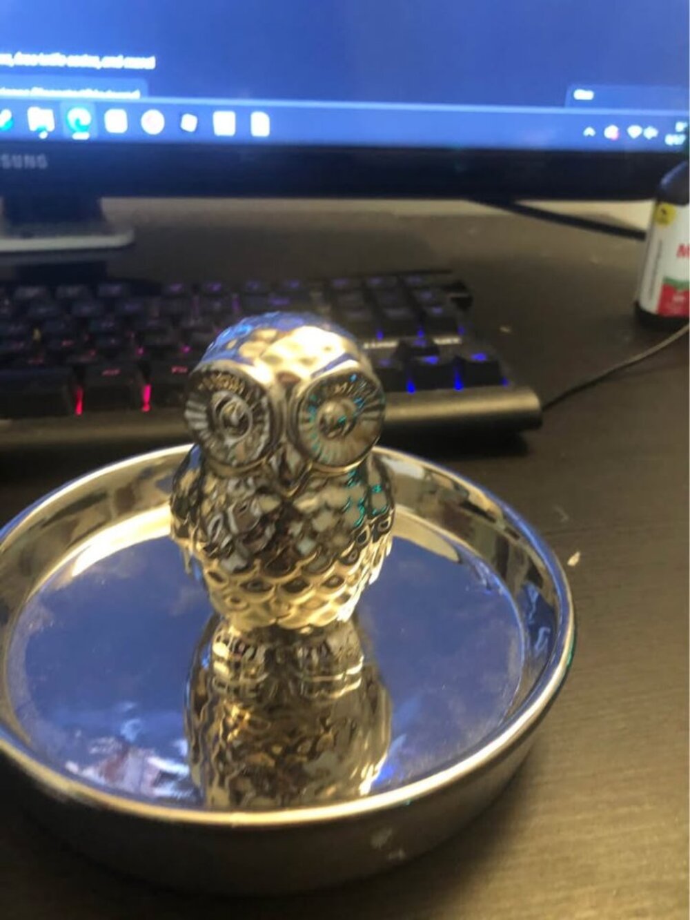 Sliver-plated decorative owl vanity tray